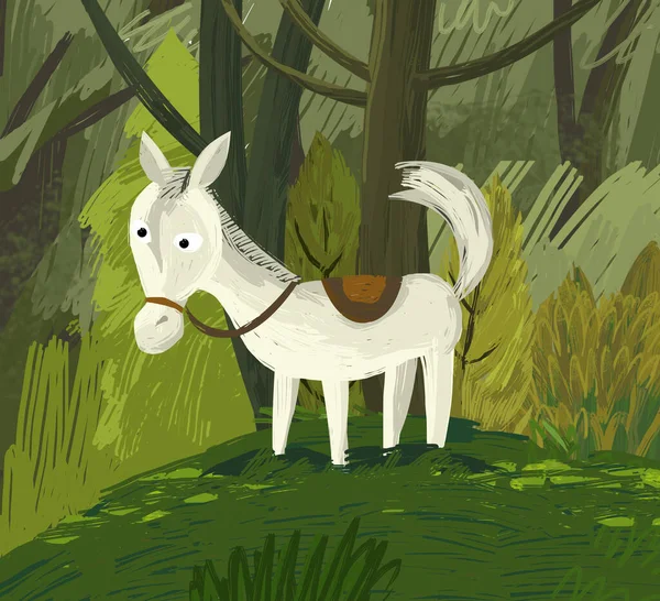 Cartoon Scene Horse Forest Meadow Illustration Children — Stock Photo, Image