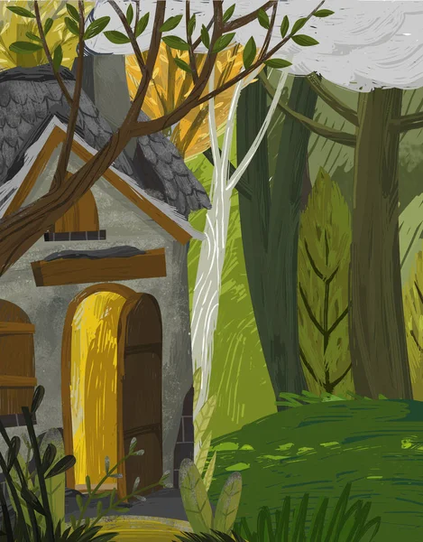 Cartoon Scene House Forest Illustration Children — Stock Photo, Image