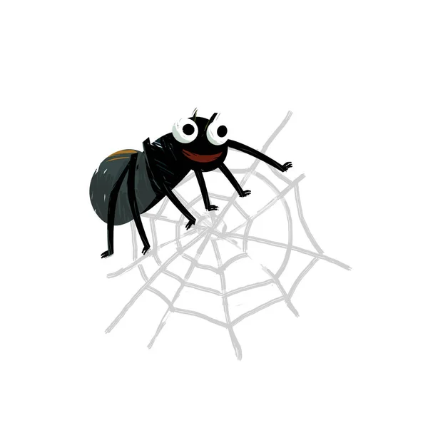 Σκηνή Κινουμένων Σχεδίων Ευτυχισμένη Αράχνη Λευκό Φόντο Εικονογράφηση Για Παιδιά — Φωτογραφία Αρχείου
