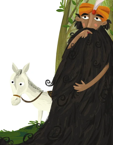 Scena Dei Cartoni Animati Con Vecchio Saggio Cavallo Illustrazione Bambini — Foto Stock