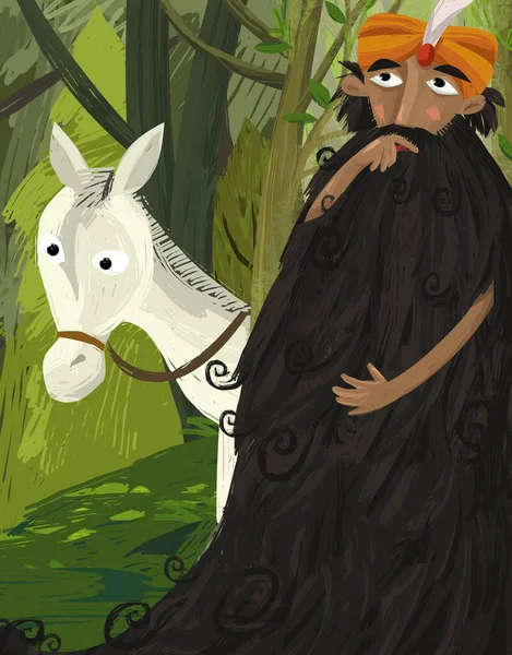 Kreskówka Scena Starszym Mędrcem Konia Ilustracja Dla Dzieci — Zdjęcie stockowe