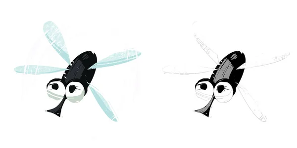 Cena Dos Desenhos Animados Com Inseto Engraçado Voando Ilustração Isolada — Fotografia de Stock