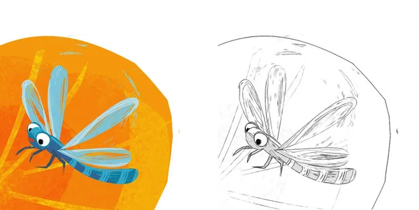 Scena Del Fumetto Con Divertente Insetto Insetto Volare Isolato Illustrazione — Foto Stock