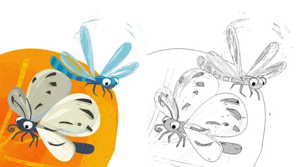 Escena Dibujos Animados Con Insecto Divertido Vuelo Ilustración Aislada Para —  Fotos de Stock