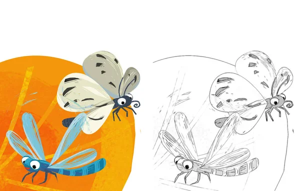Cartoon Scene Funny Bug Insect Flying Isolated Illustration Children — Stock Photo, Image