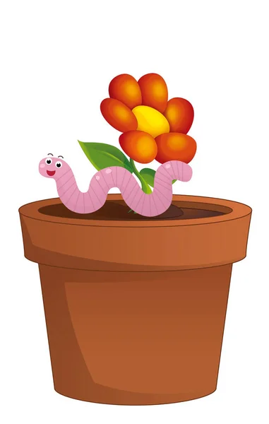 Kreslená Scéna Jílem Tradiční Hrnec Pro Květiny Červem Izolované Ilustrace — Stock fotografie