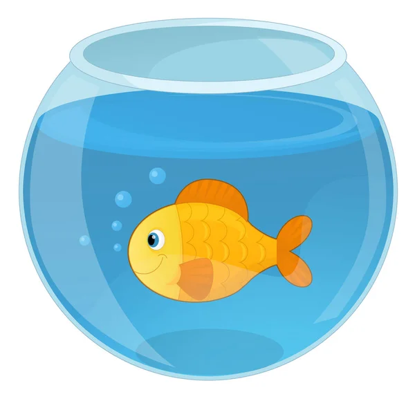 cartoon scene with fish tank with fish isolated illustration for children