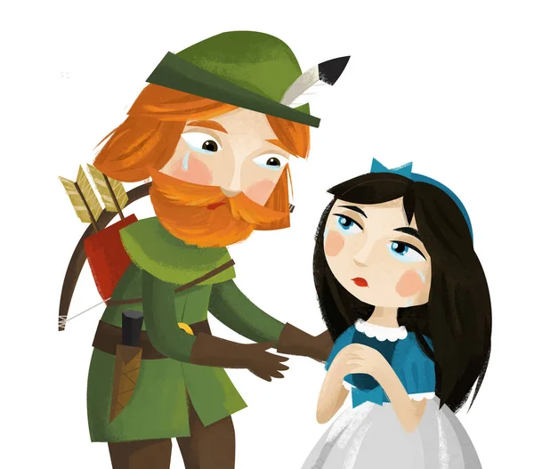 cartoon scene with king or prince archer and princess illustration for children