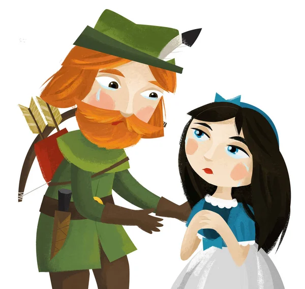 cartoon scene with king or prince archer and princess illustration for children