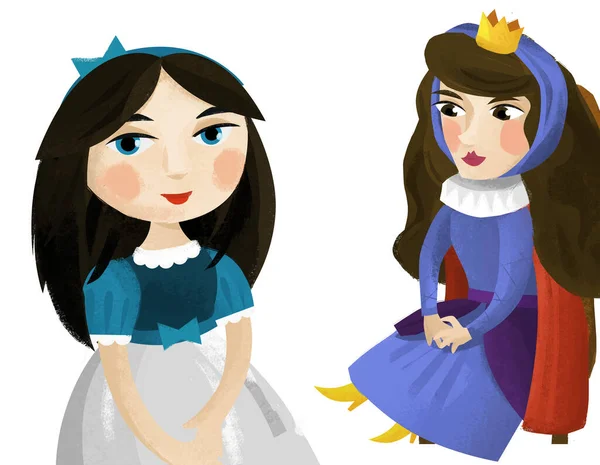 cartoon scene with princess smiling mother daughter illustration for children