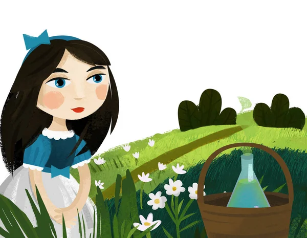 Cartoon Scene Princess House Forest Magic Potion Illustration Children — Stock Photo, Image