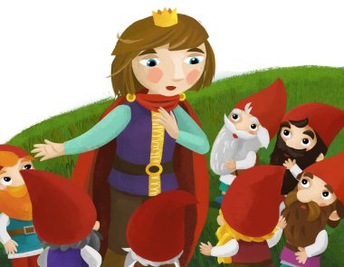 Prens 'in çocuklar için cücelerle konuştuğu karikatür sahnesi.