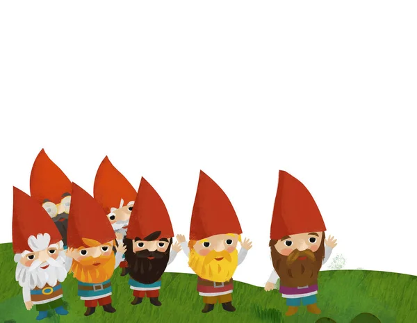 Scena Dei Cartoni Animati Con Nani Nella Foresta Illustrazione Bambini — Foto Stock