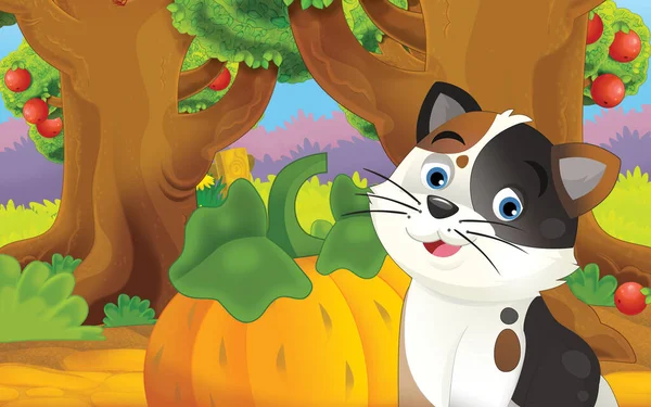 Cartoon Scene Cat Farm Illustration Children — 스톡 사진