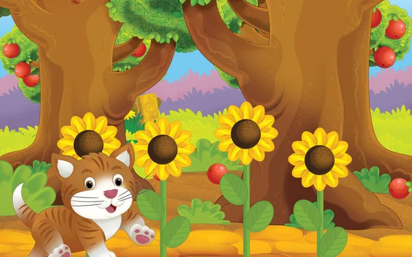 Cartoon Scene Cat Farm Illustration Children — Photo