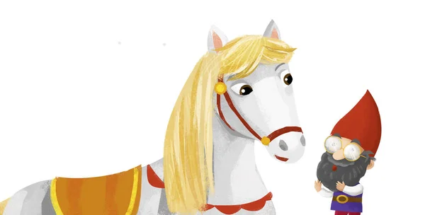 Tegnefilmscene Med Hest Dvergillustrasjon Barn – stockfoto