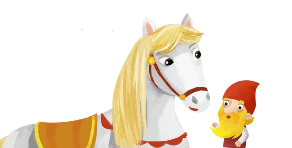 Zeichentrickszene Mit Pferd Und Zwerg Illustration Für Kinder — Stockfoto