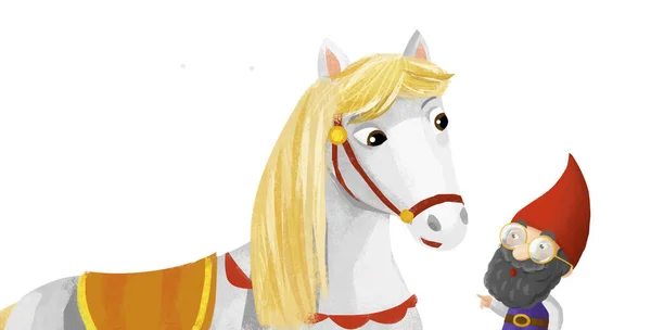 Zeichentrickszene Mit Pferd Und Zwerg Illustration Für Kinder — Stockfoto