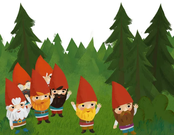 Cartoon Scene Dwarfs Forest Meadow Illustration Children — Foto de Stock