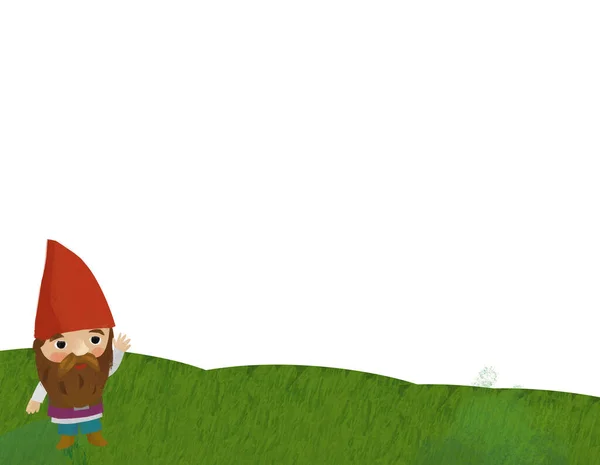 Zeichentrickszene Mit Zwergen Wald Mit Rahmen Zur Textillustration Für Kinder — Stockfoto