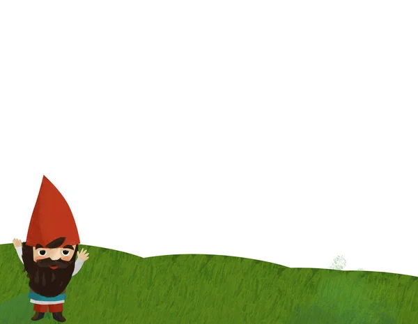 Zeichentrickszene Mit Zwergen Wald Mit Rahmen Zur Textillustration Für Kinder — Stockfoto