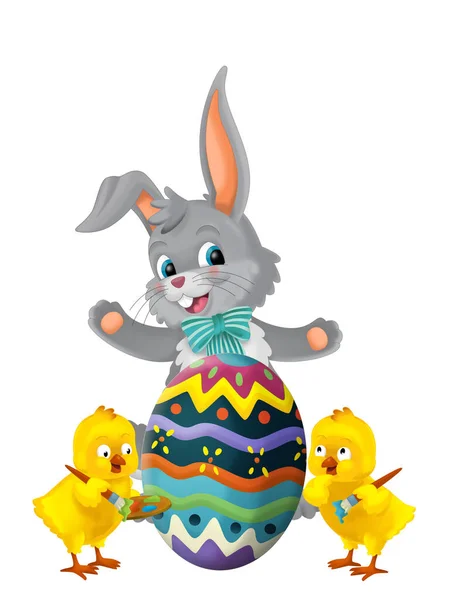 easter rabbit and chicken with easter egg painted isolated illustration for children