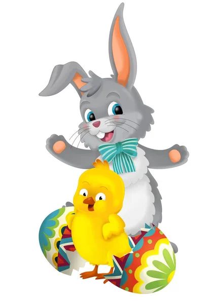 复活节兔子和鸡 用复活节彩蛋为孩子画了一个孤立的图解 — 图库照片