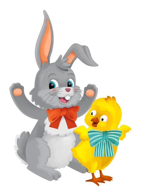 Playful Easter Rabbit Chicken Having Fun Isolated Illustration Children — Stock Photo, Image