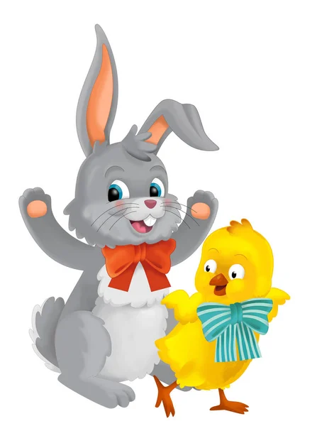 Playful Easter Rabbit Chicken Having Fun Isolated Illustration Children — Foto Stock
