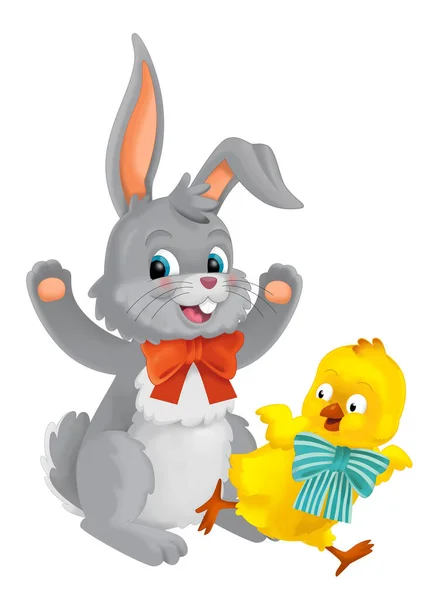 Playful Easter Rabbit Chicken Having Fun Isolated Illustration Children — Foto de Stock