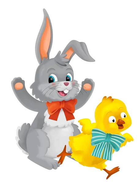 Playful Easter Rabbit Chicken Having Fun Isolated Illustration Children — Stock Photo, Image