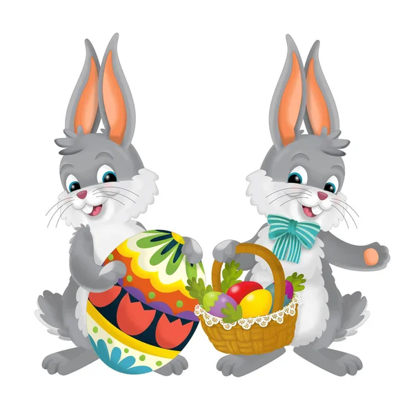 Мультяшна Сцена Великодніми Кроликами Яйцями Ізольована Ілюстрація Дітей — стокове фото