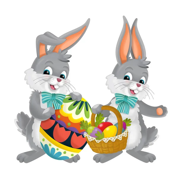 动画片中的东方兔子与蛋的场景 为孩子们提供孤立的插图 — 图库照片