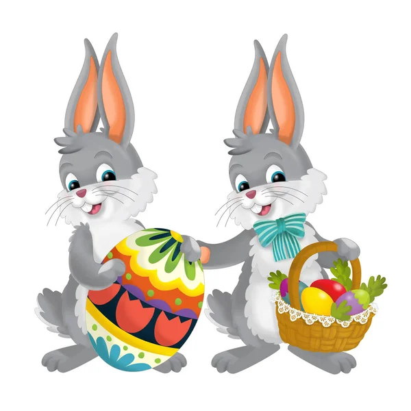 Cartoons Scene Easter Bunnies Eggs Isolated Illustration Children — Stock Photo, Image