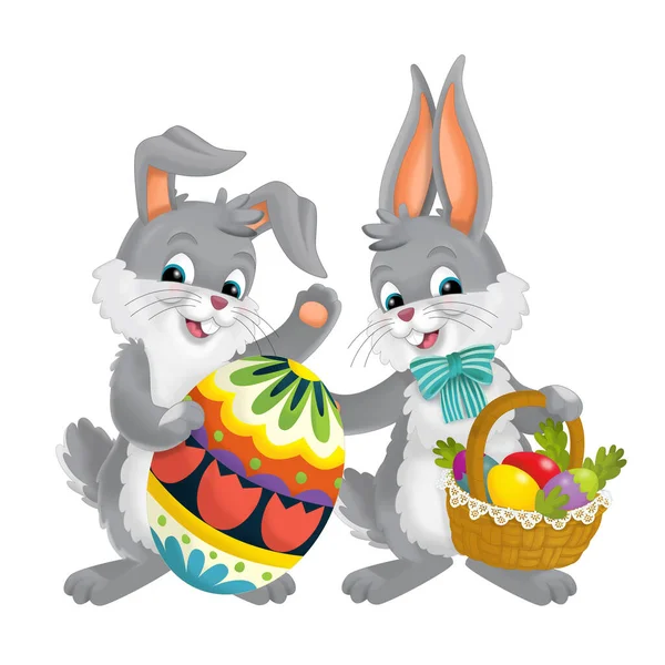 Cartoons Scene Easter Bunnies Eggs Isolated Illustration Children — Stockfoto