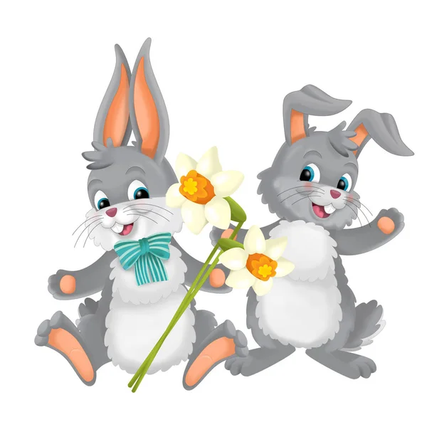 Cartoons Scene Easter Bunnies Eggs Isolated Illustration Children — Stock Photo, Image