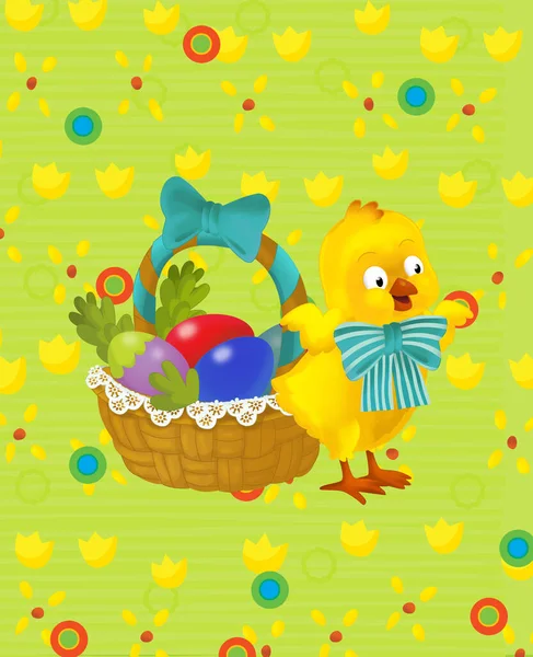 Cartoon Scene Easter Chicken Meadow Background Illustration Children — Foto de Stock