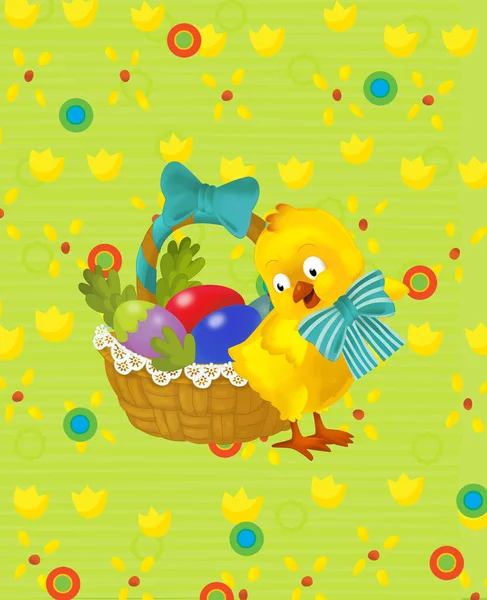 Cartoon Scene Easter Chicken Meadow Background Illustration Children — Foto Stock