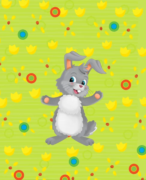 Cartoon Scene Easter Bunny Rabbit Meadow Background Illustration Children —  Fotos de Stock