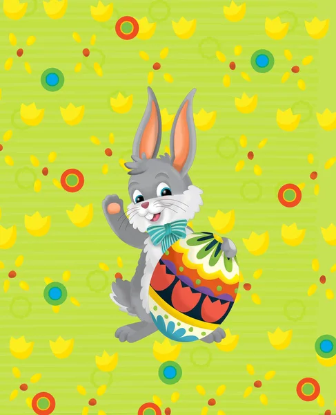 Cartoon Scene Easter Bunny Rabbit Meadow Background Illustration Children —  Fotos de Stock
