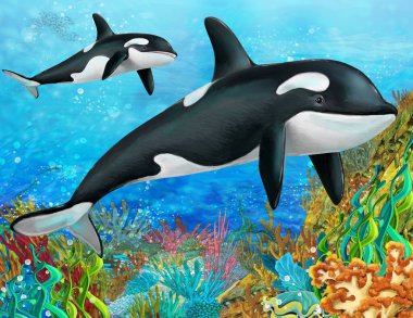 cartoon scene with coral reef animals underwater illustration for children