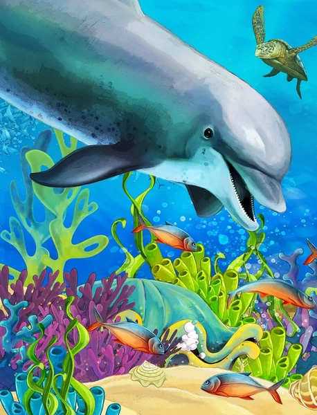 Cartoon Scene Coral Reef Animals Underwater Illustration Children — Foto Stock