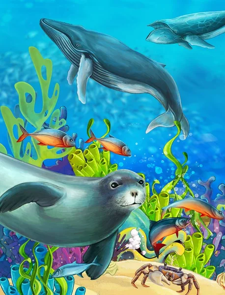 子供のためのサンゴのサンゴ礁の動物水中イラストの漫画シーン — ストック写真