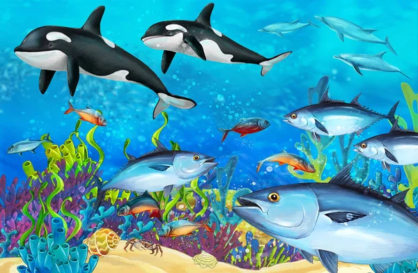 Cartoon Scene Coral Reef Animals Underwater Illustration Children — Photo