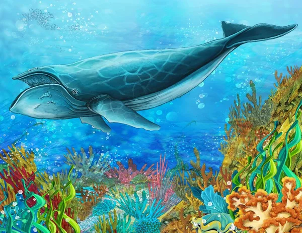 Cartoon Scene Coral Reef Animals Underwater Illustration Children — Stockfoto