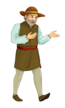 Beyaz arka planda - illüstrasyon çocuklar için Ortaçağ çiftçi ile çizgi film sahne