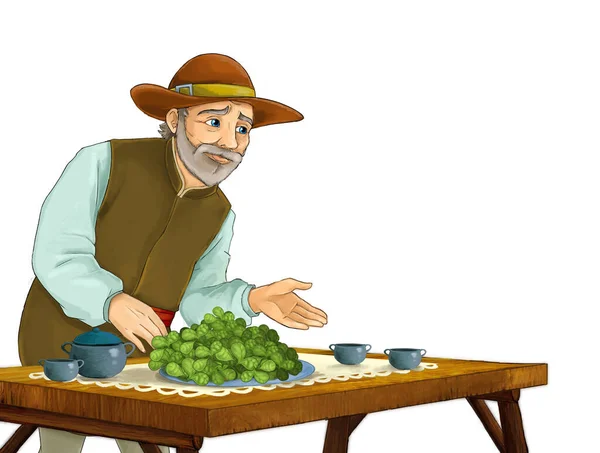 Γελοιογραφία Σκηνή Μεσαιωνικό Αγρότης Άσπρο Φόντο Εικόνα Για Παιδιά — Φωτογραφία Αρχείου