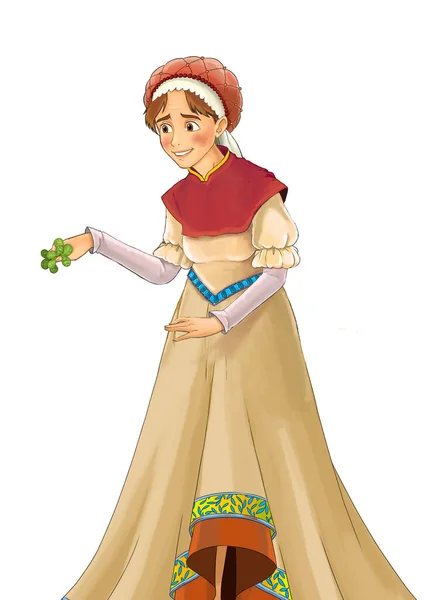 cartoon scene with medieval woman on white background - illustration for children