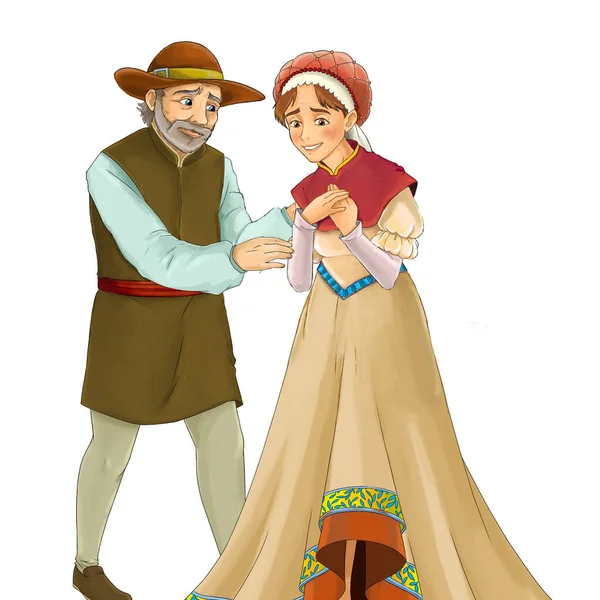 cartoon farm characters pair of farmers husband and wife - happy couple - illustration for children