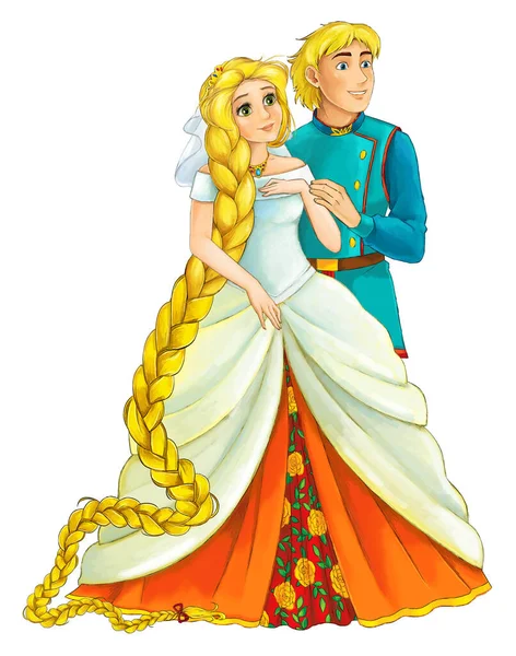 cartoon scene with prince and princess on white background illustration for children